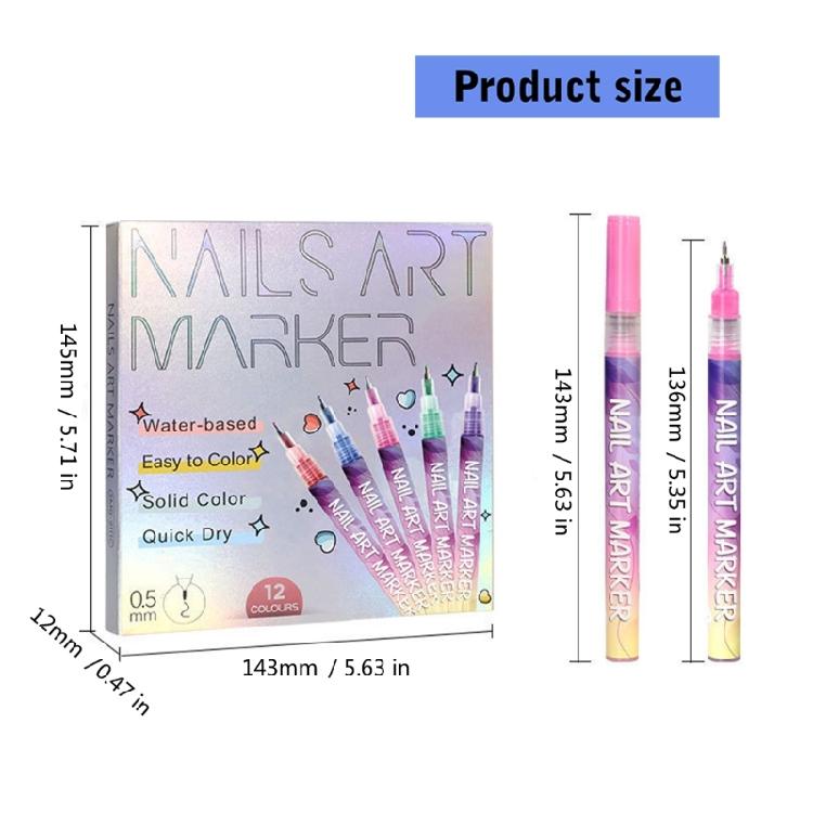 12Pack Salon Nail Brushes Pen PP Material Anti Fade Inks for Detailed Floral Nail Patterns