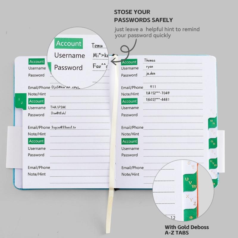 Light Weight Portable Password Collection Notebook Address Information Organiser Book for Travel and Daily Use