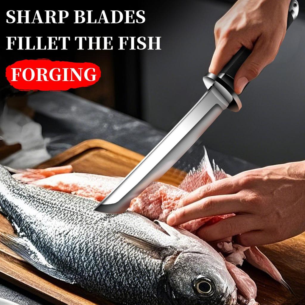 Japanese Samurai Style Stainless Steel Knife with Sheath - Portable Multi-Functional Kitchen Knife for Meat,Fruit,and Food Knife