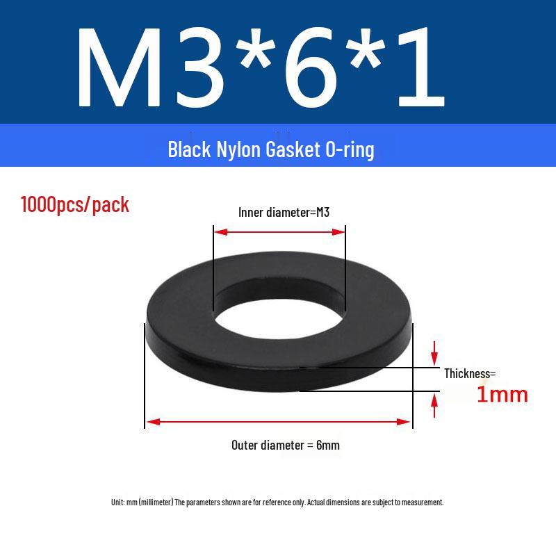 Schwarzer Nylon-Kunststoff Flache Unterlegscheibe Ring M2-M20