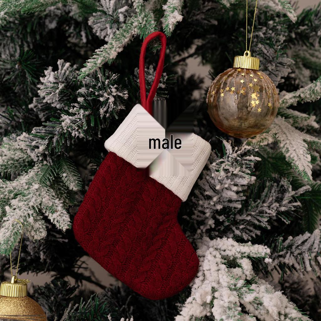 Haobei Red Knitted Christmas Stocking Ornament with Embroidered Lettering