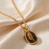 Collier Pierre Naturelle Œil de Tigre pour Femmes Acier Inoxydable Plaqué Or Collier avec Pendentif Pierre Géométrique Bijoux Esthétiques Cadeau