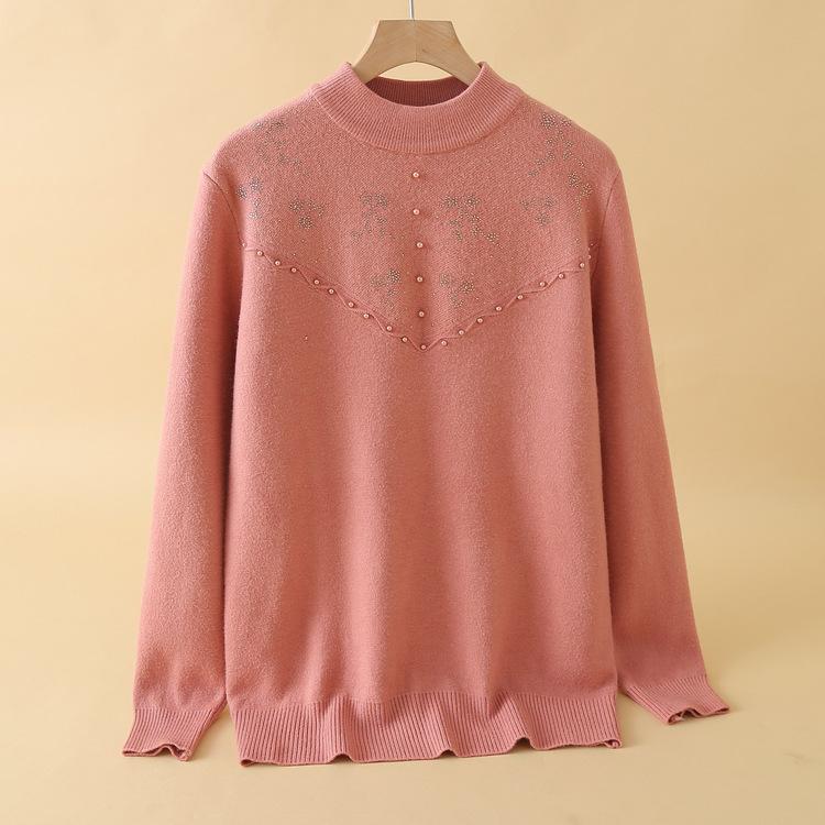 Middle-aged and Elderly Sweater Female Mother Wears Half Turtle Neck Fashionable Middle-aged Woman Autumn and Winter Fashionable Knitted Base Shirt