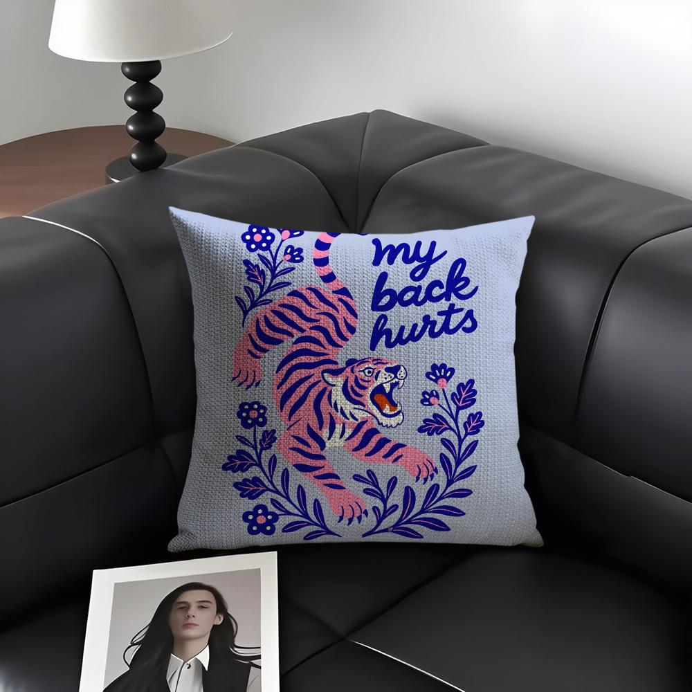 Animal Style Tiger Fashion Cushion Cover Natural Linen Organic Fabric DoubleSided Printing Sofa Home Decor Gift Pillow Case