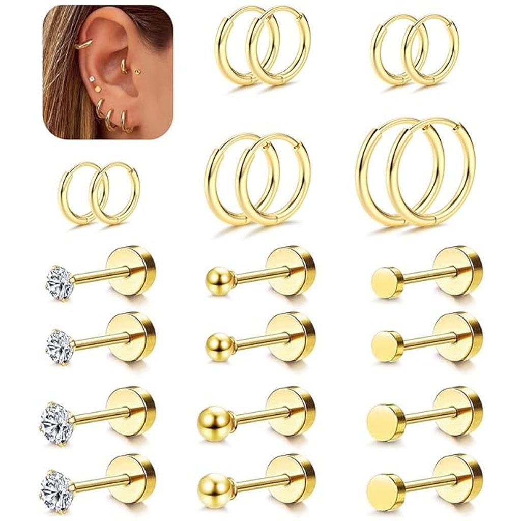 Stainless Steel Zirconia Ear Cuff & Stud Earrings Set – Elegant European & American Design