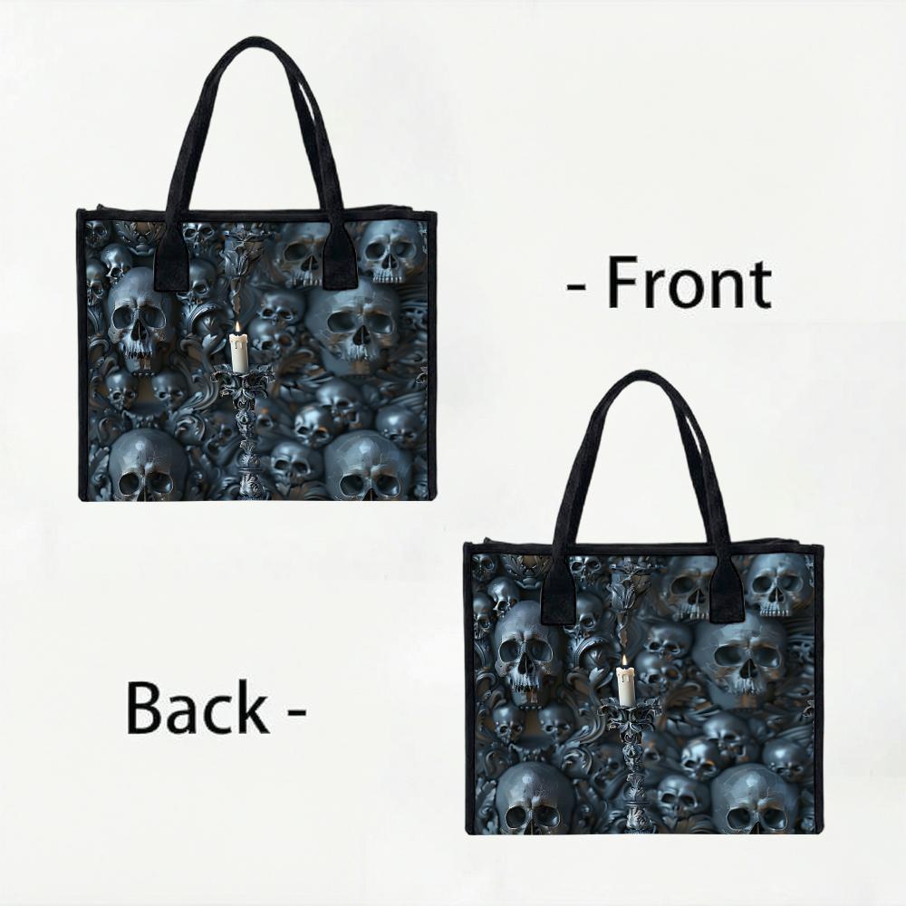 Gothic Skull Pattern Tote Bag Casual Street Style Daily Handbag Dark Style Fashion Travel Carry Bag