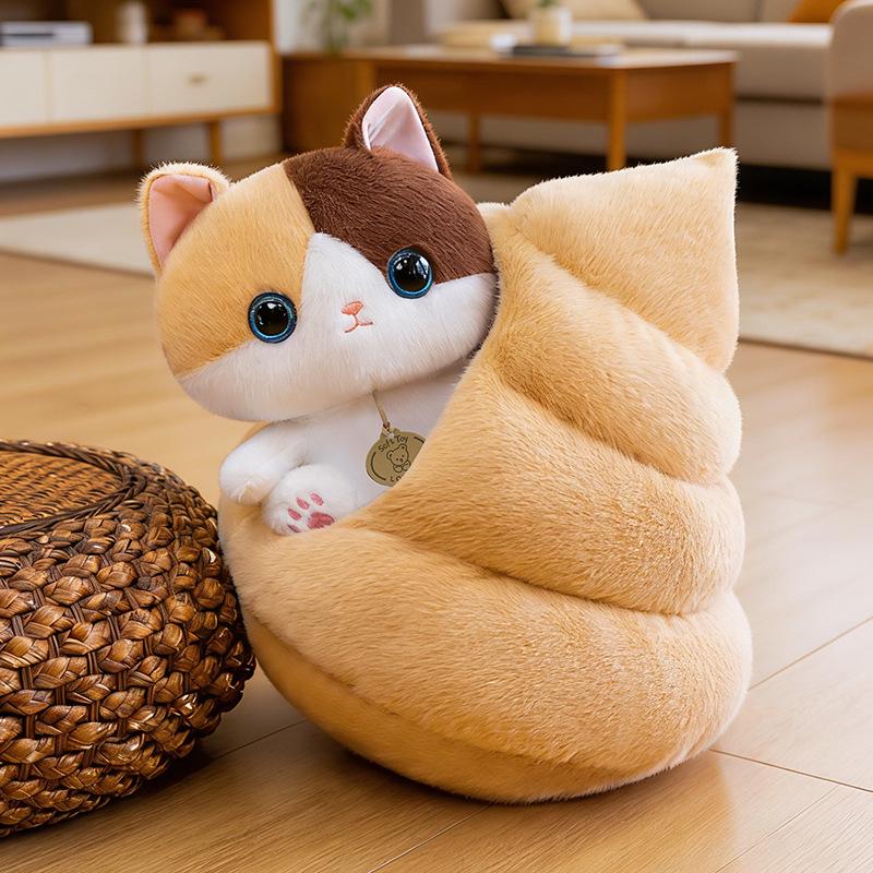 Cute Cartoon Cat Plush Bed Doll - Adorable Home Ornament & Gift for Girls