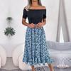 Summer Women Off Shoulder Floral Ruffled Medium Long Dress Spring