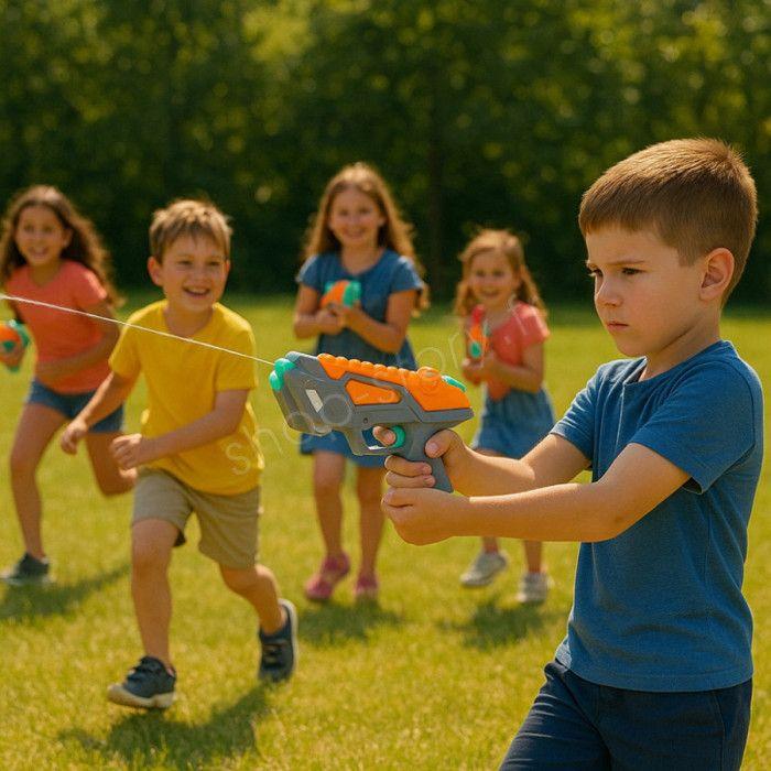Kids Water Gun Galactic Model Length 22 Cm Grey Orange and Green for Outdoor Games and Water Battles