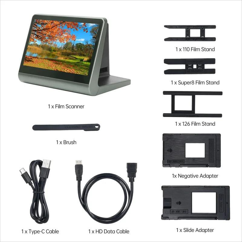 Film And Slide Scanner 7'' LCD Screen For 135 Film(36*24mm)/126KPK /110 Film16GB Support APP 48W Pixels Displa