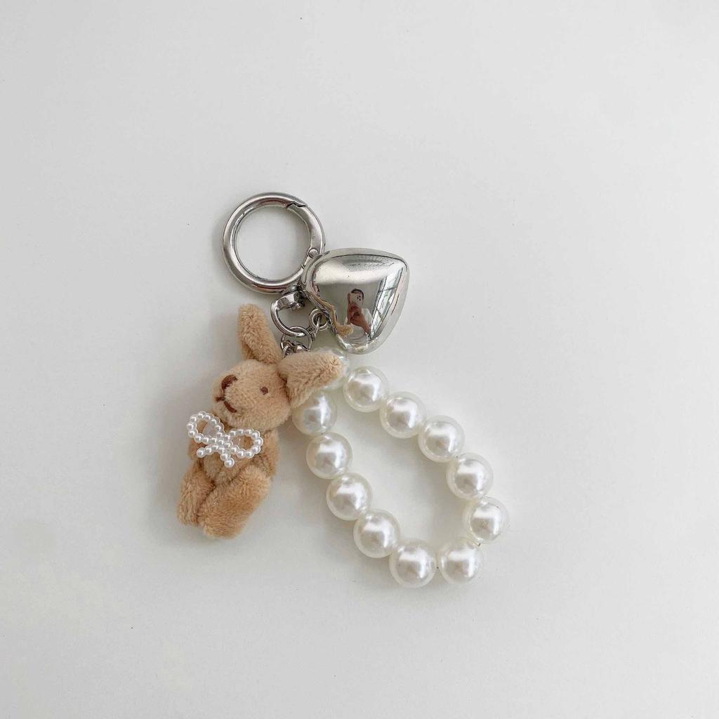 ZAKOL Korean Fashion Imitation Pearl Bear Doll Pendant Keychain Handbag Mobile Phone Accessories Gift for Women Girls