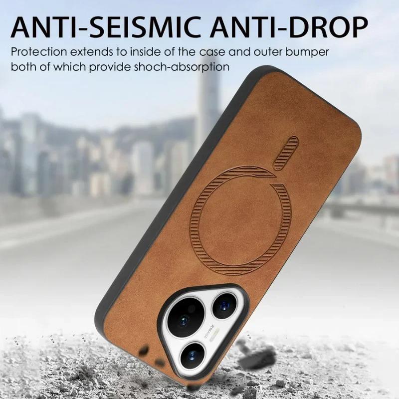 For Pura 70 Ultra 70pro Plus Luxury Business Leather for Magsafe Magnetic Wireless Charging Cover Huawei Pura 70 Pro+ Protection Bumper
