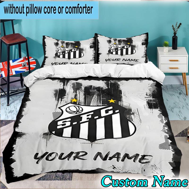 Custom Name Santos Futebol Emblem 3PCS Bedding Set For Bedroom Dormitory,Including 1pc Duvet Cover And 2pcs Pillowcases Large size Fan gift