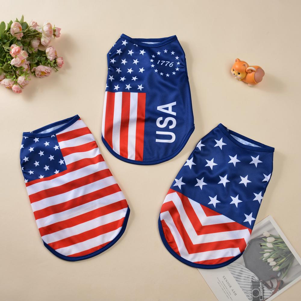 Summer Pet Dog Clothes For Small Medium Dogs Cat Independence Day T-shirt Puppy Vest Costume Chihuahua Yorkie Holiday Outfits