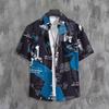 Men's Summer Japanese Trend Newspaper Print Shirt & Floral Beach Shorts Set