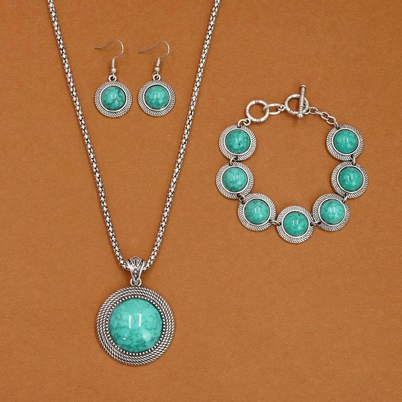 

Богемный винтажный стиль, бирюзовое ожерелье, круглое ожерелье с бриллиантами, браслет, серьги, комплект ювелирных изделий