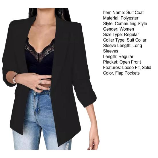 Damen Anzugjacke Revers Langarm Klappentaschen Anzugjacke Einfarbig Vorne Offen Bürodame Business Outwear