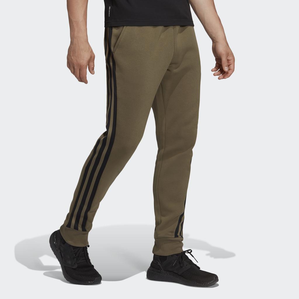 Adidas Fleece Winter Pants With Three Stripes Men Bottoms Olive H44174