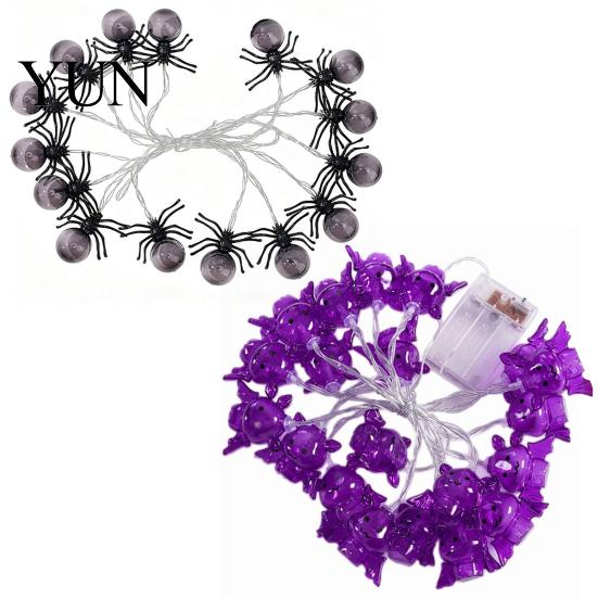 Small LED Spider Light Strands 10/20FT Halloween String Light, Battery Powered Purple Large Spider/Bat Garland, Spooky Dual Color Warm White