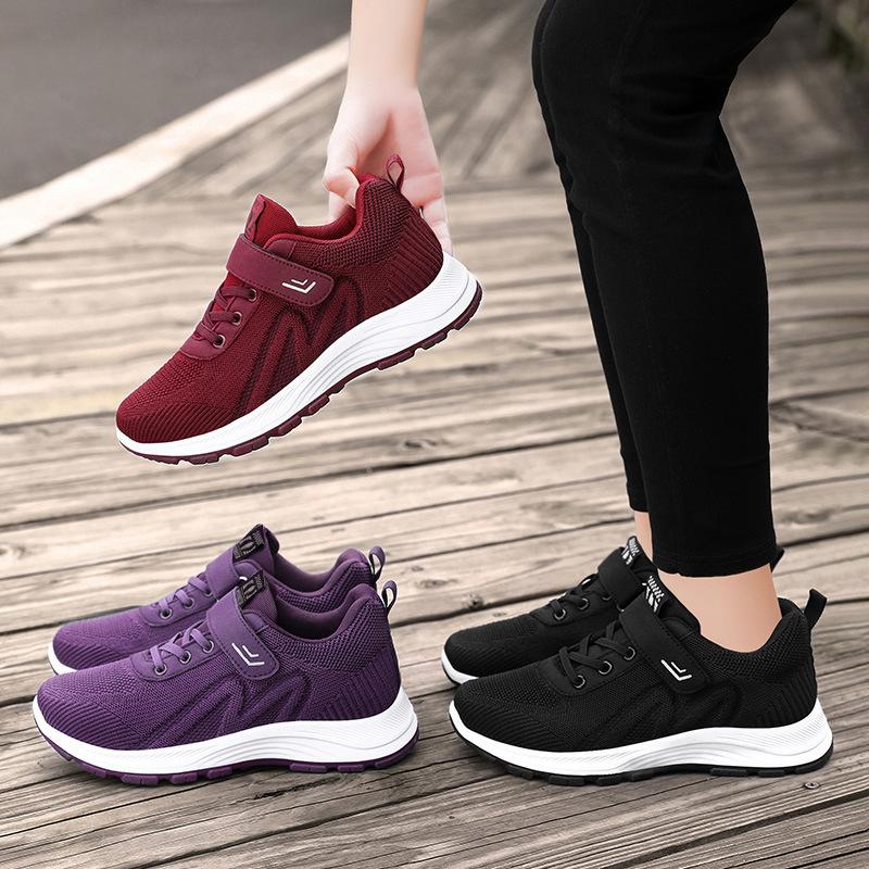 Jinshiyuanshu Stepping Shoes Women's New Flying Woven Velcro Women's Shoes Soft-soled Outdoor Sports Shoes Breathable and Comfortable Single Shoes