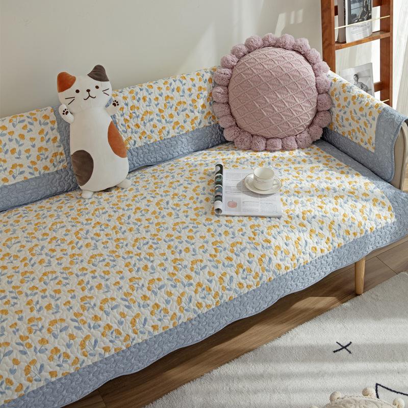 Cotton Sofa Cushion Four Seasons Non-slip Cotton-quilted Pastoral Summer Universal Cushion Nordic Leather Sofa Cover Cover