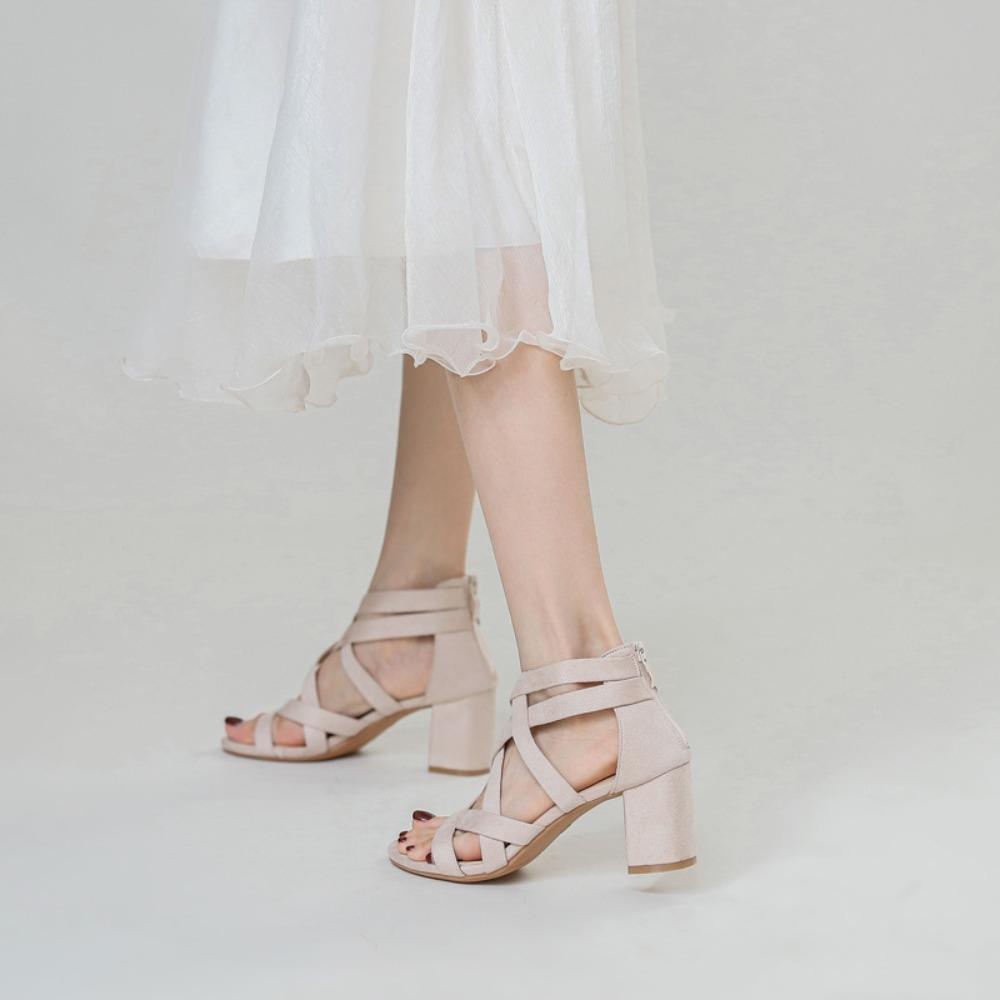 Sandály Dámská Móda 2025 Nové Všestranné Hrubé Podpatky Římský Styl Vysoké Podpatky Dámské Sandály Zadní Zip Léto Dámská Obuv