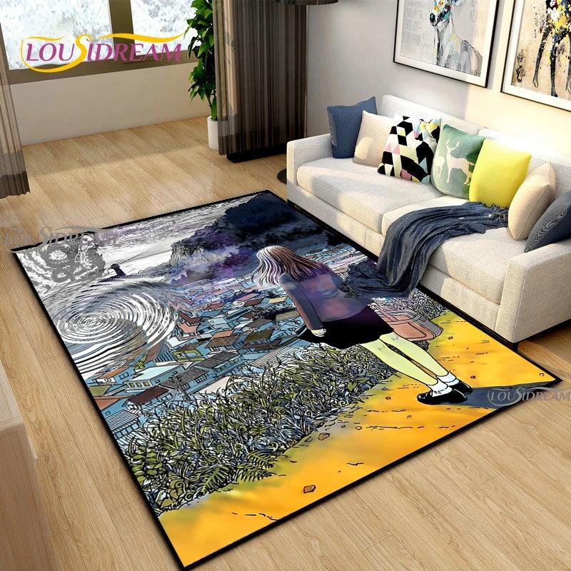 Junji Ito Art Fear Carpet for Living Room Bedroom Table Decor Yoga Area Rug Kitchen Kid Un-slip Floor Mat Alfombra Birthday Gift