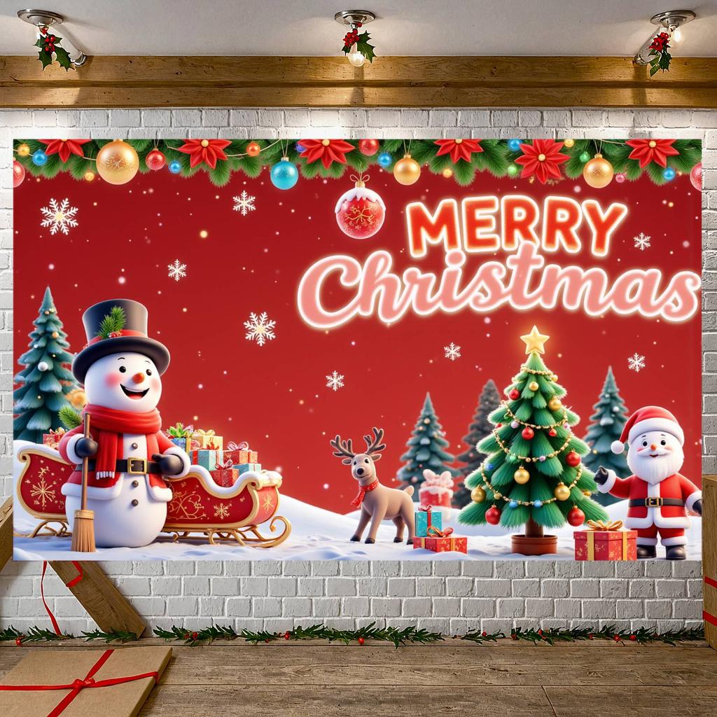 Christmas Decoration Banner Red Background Festive Banner Merry Christmas Banner Snowman Design For Office Party Christmas Party