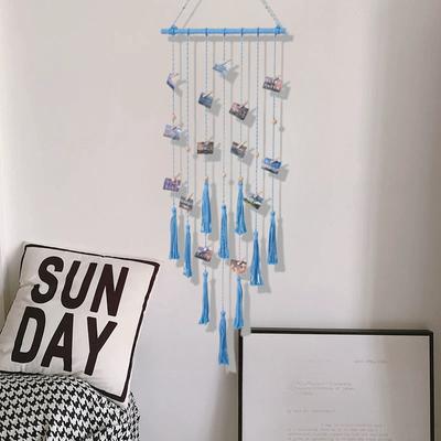 Macrame Hanging Photos Display Boho Hand Knitting Home Decor Ornament Craft Gift for Home Office Room Dorm