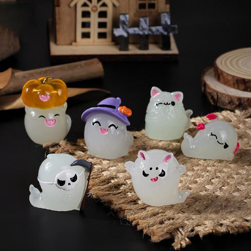 

Halloween Miniature Figurines Set Of 7 Halloween Sculpture Glow In The Dark Cute Home Decor Classic Resin Ghost Pumpkin Witch CHINA