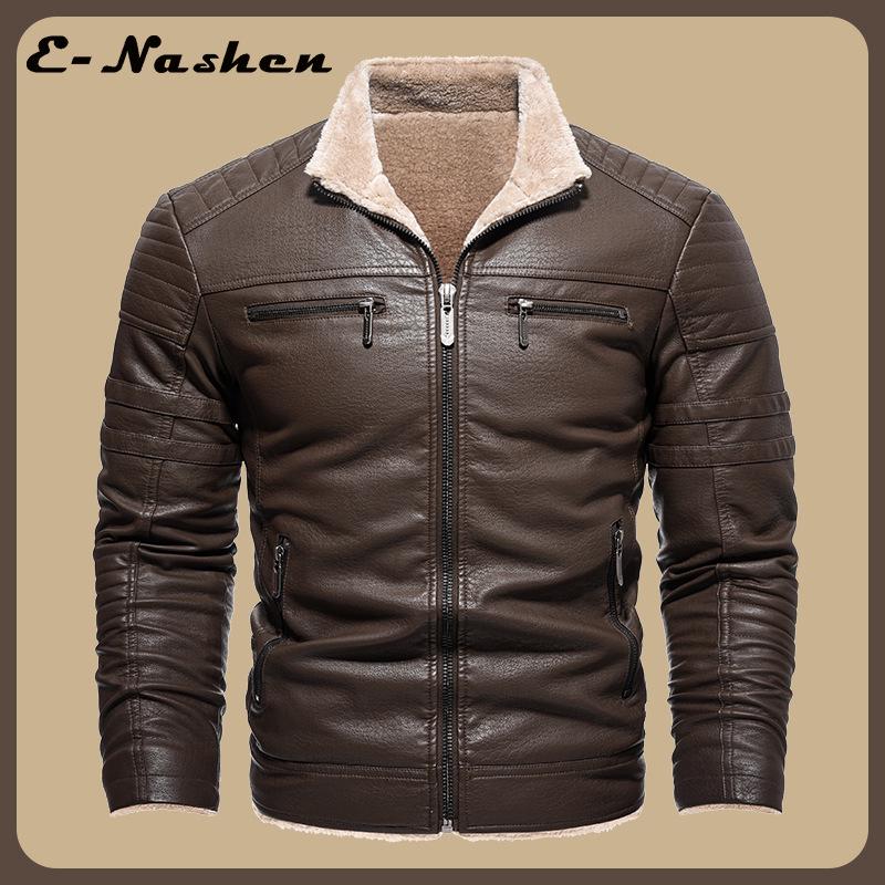 Men's Retro Faux Leather Jacket with Multi-Pockets, Fleece-lined PU, Business Casual Outerwear