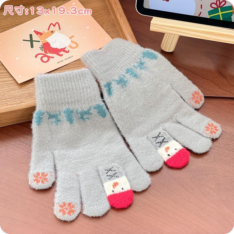 Touch Screen Christmas Red Split Finger Gloves for Female Winter Student Cute Korean Style Thick Plush Riding Warm Winter Trend