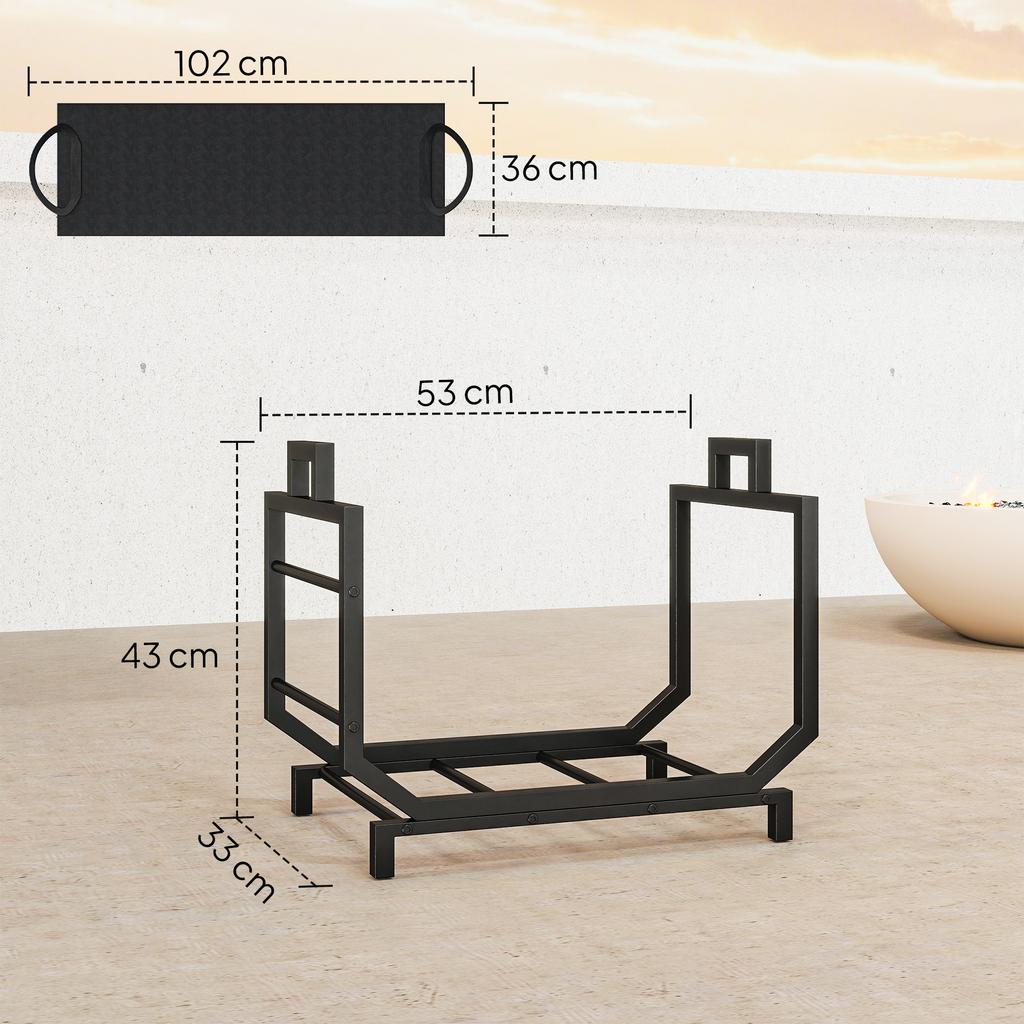 Indoor firewood rack 53 x 33 x 43 cm firewood rack with carrying bag metal black
