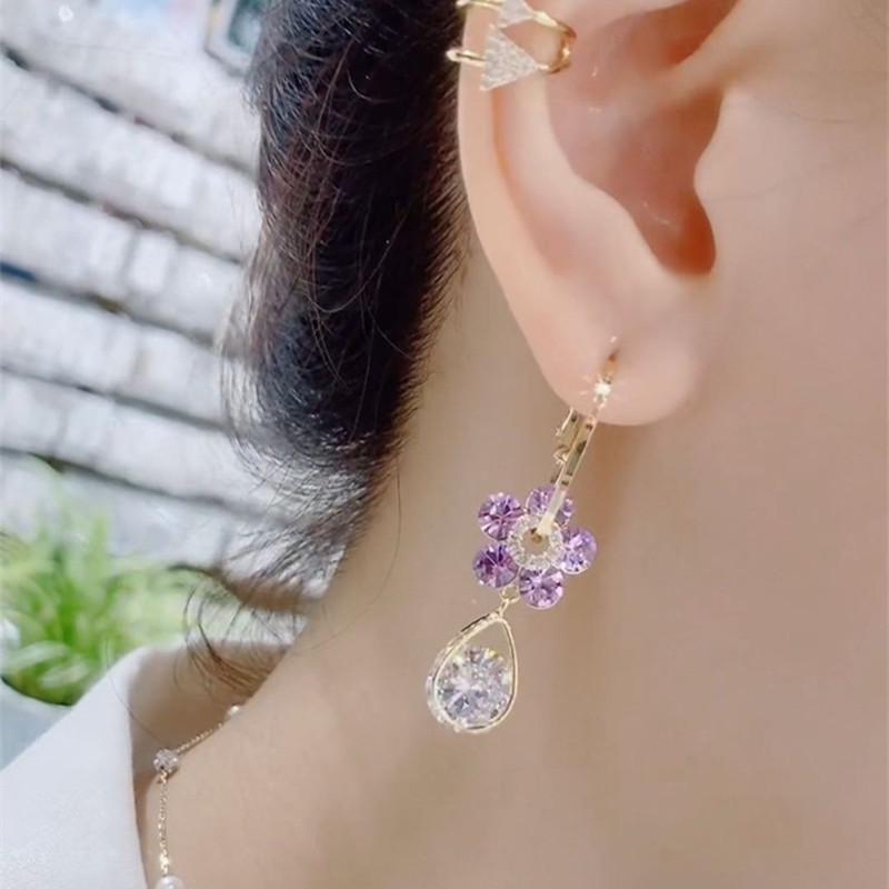 2022 Trendy High-End Korean Zircon Flower Ear Cuff Earrings for Women