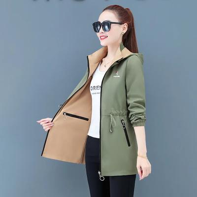 Spring Medium-Length Hooded Trenchcoat Women's Fashion Arrival Middle-Aged And Elderly Pressed Flower Trenchcoat