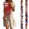Short Sleeve Boho Dress For Women Casual Loose Fit Summer Sundress Floral Print Dress With Pockets