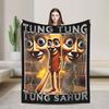 Surreal Tung Tung Tung Sahur Blankets Italian Brainrot Flannel Throw Blankets Summer Air Conditioning Personalised Soft Bedsprea