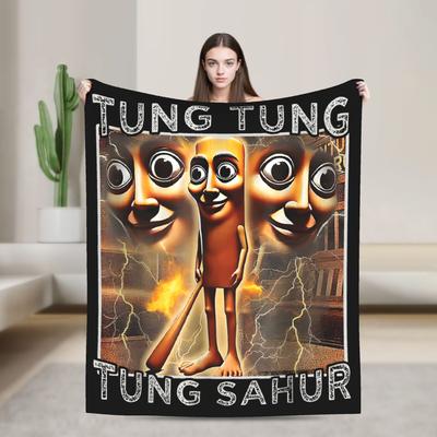 Tung Tung Tung Sahur Plush Blankets Italian Brainrot Funny Throw Blankets for Home 125*100cm Quilt,