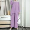ZANZEA Women Long Sleeve Irregular Blouse and Pants Casual Two Piece Suit Sets