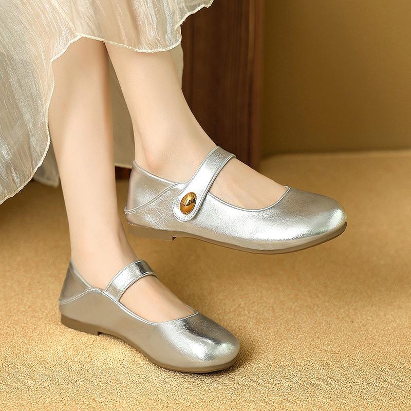 Flache Sohle Retro Rundkopf Kleine Einzelne Schuhe Sommer Mary Jane Lässig Weiche Sohle Flacher Ausschnitt Beanie Schuhe Übergröße Schuhe