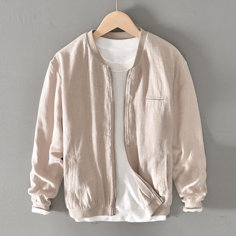 

Мужская повседневная куртка-бомбер L951 в стиле ретро из рами – осенняя верхняя одежда из хлопка и льна M хаки