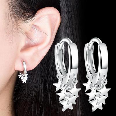 Authentic  Sterling Silver Star Earrings for Women Stackable Five-pointed Star and Moon Huggie Earrings Fashion  Gift