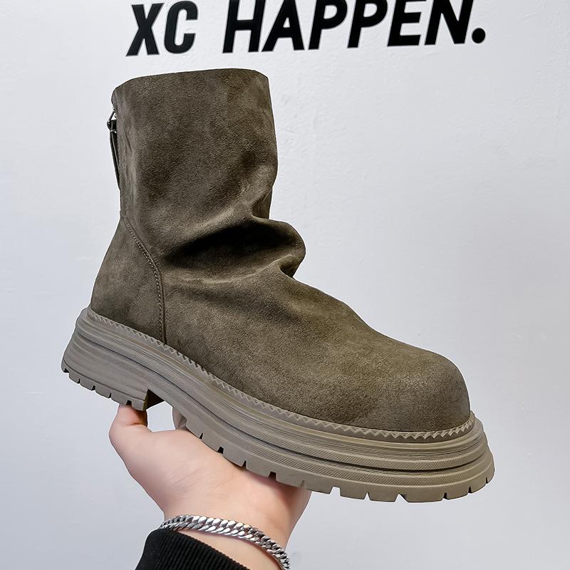 Fashion 2025 Handmade Men Retro Leather Boots High Quality Zipper Business Style Non-Slip Thick Bottom Mens Ankle Boots Plus Size 38-46