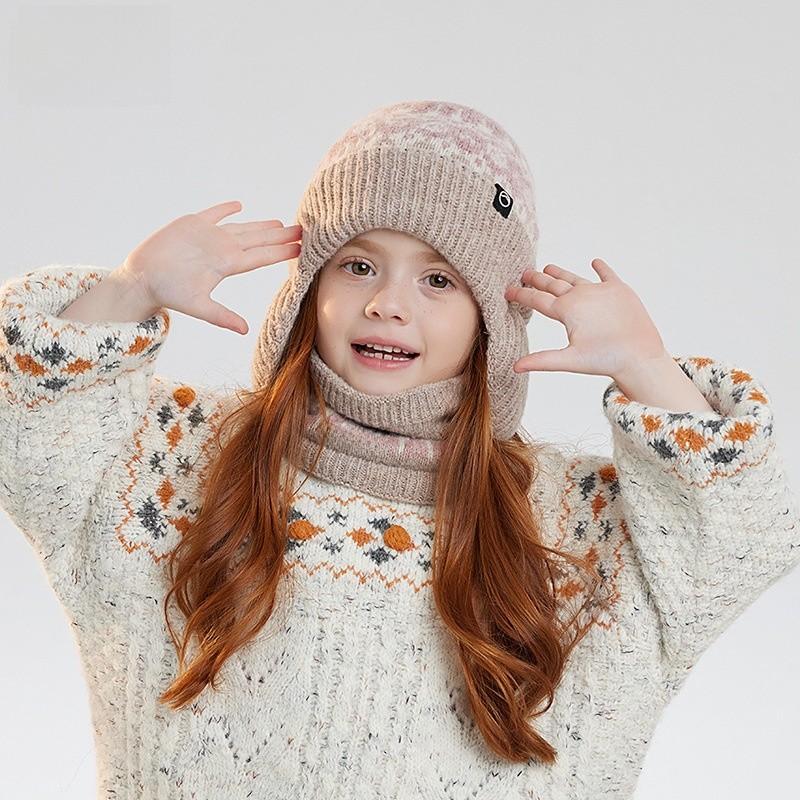 Kids Winter Knit Hat And Scarf Set With Fleece Earmuffs For Outdoor Warmth And Wind Protection