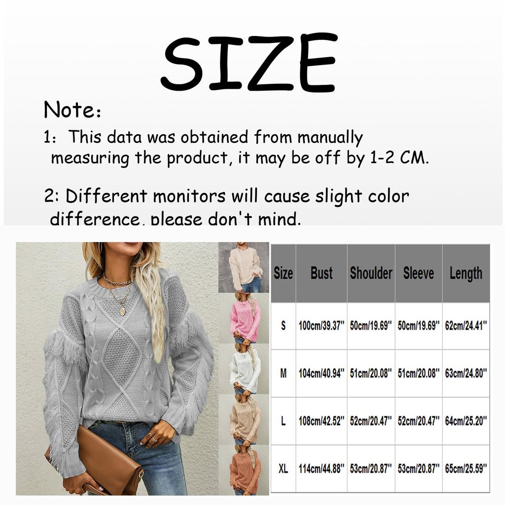 Women's Sweater Casual Round Neck Knit Solid Color Long-sleeved Tassel Pullover