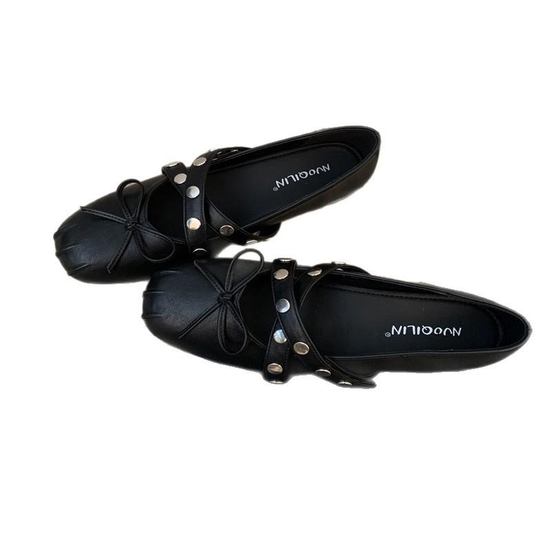 Niche design retro square head Mary Jane shoes ballet shoes flats autumn with skirt single shoes women's shoes