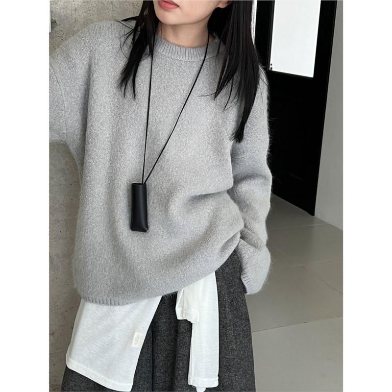 Johnature Korean-style Thickened Round-neck Sweater Women Autumn Winter Casual Simple Loose Soft Pullover Knit Sweaters One Size 4817₽
