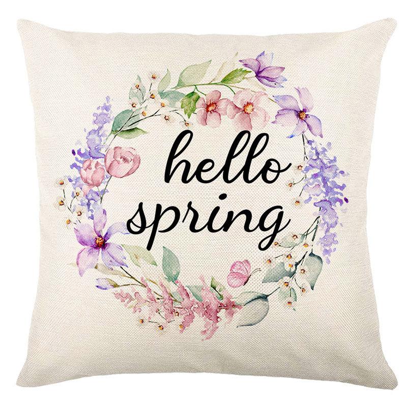 Seasons Throw Pillow Cover Spring Linen Flowers Truck Cushion Office Throw Pillow Cushion Throw Pillow Cushion