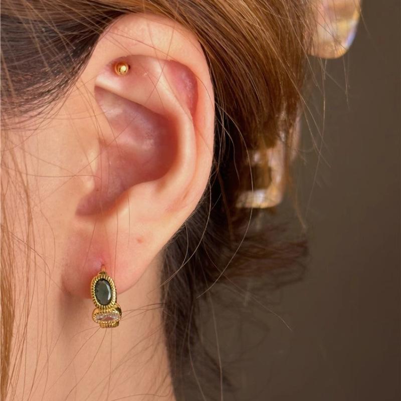 Vintage Gold Zirconia Earrings Light Luxury Fashion Personality High-grade Geometric Elements Inlaid Design Women's Elegant Versatile Earrings