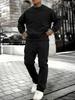 Plus Size Men's Fleece Sports Set: Loose Round Neck Sweatshirt & Running Suit